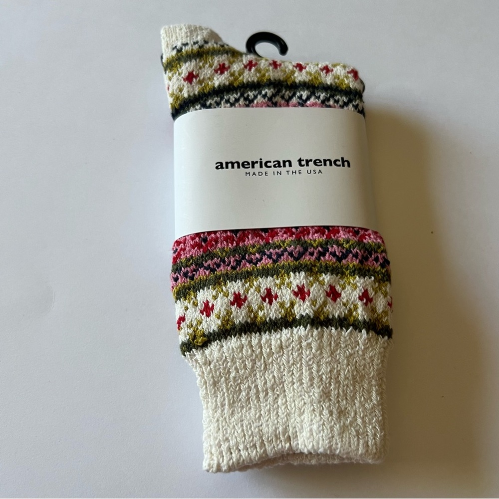 AMERICAN TRENCH WOMENS COTTON FAIR ISLE BOOT SOCKS PINK WHITE MULTI OS NWT